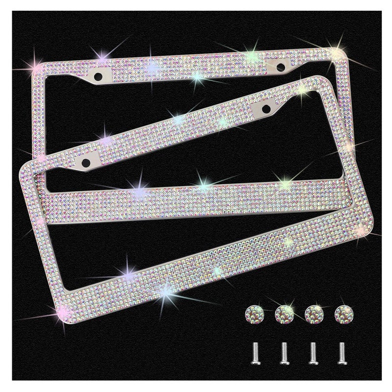 SHERING Bling License Plate Frame, 2 Pack Frame with Premium Gift Box for Women,Rhinestone Frames 1200pcs Rhinestonesï¼ˆColorful Rhinestonesï¼‰ - Image 4